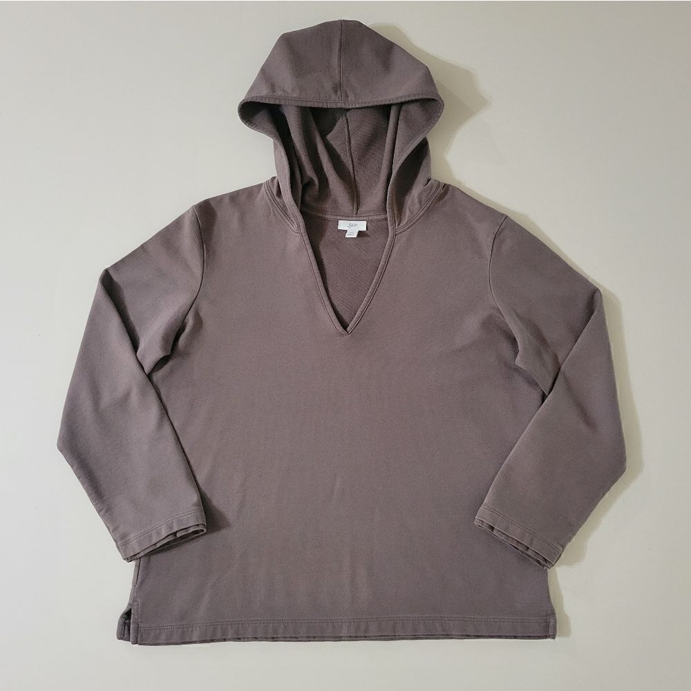 J.Jill Brown V-neck Long Sleeve Hooded Pullover Top